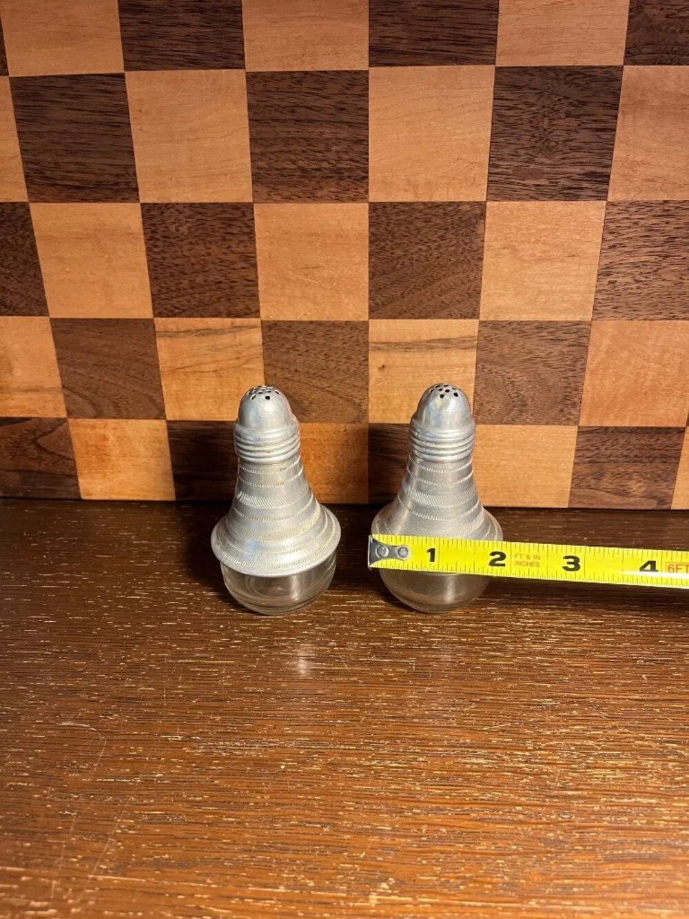 MCM Glass and Aluminum Salt and Pepper Shakers